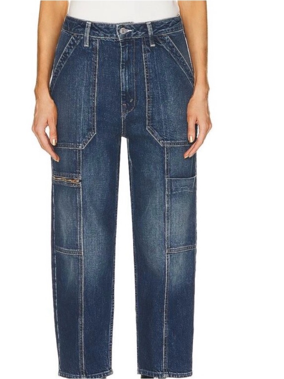 MOTHER Women's High-Rise Straight-Leg Utility Jeans in Dark Blue